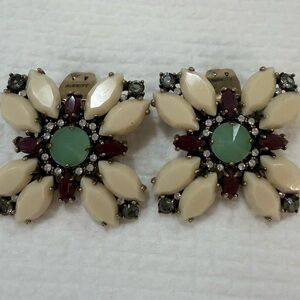 Vintage J. Crew Cream and Green Brooch / earrings
